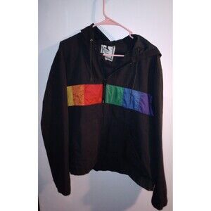 Vtg Jacket Club Black Colorblock Hooded Long Sleeve 1/4 Zip Jacket Sz L